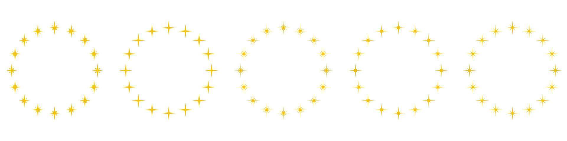 Modern Round Award Frame with Gold Stars Pictogram. Golden Stars in Circle Shape Silhouette Icon Set. Circular Decor Ornament Icon on White Background. Isolated Vector Illustration.