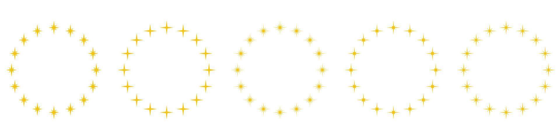 marco de premio redondo moderno con pictograma de estrellas doradas. conjunto de iconos de silueta de estrellas doradas en forma de círculo. icono de adorno de decoración circular sobre fondo blanco. ilustración vectorial aislada. vector