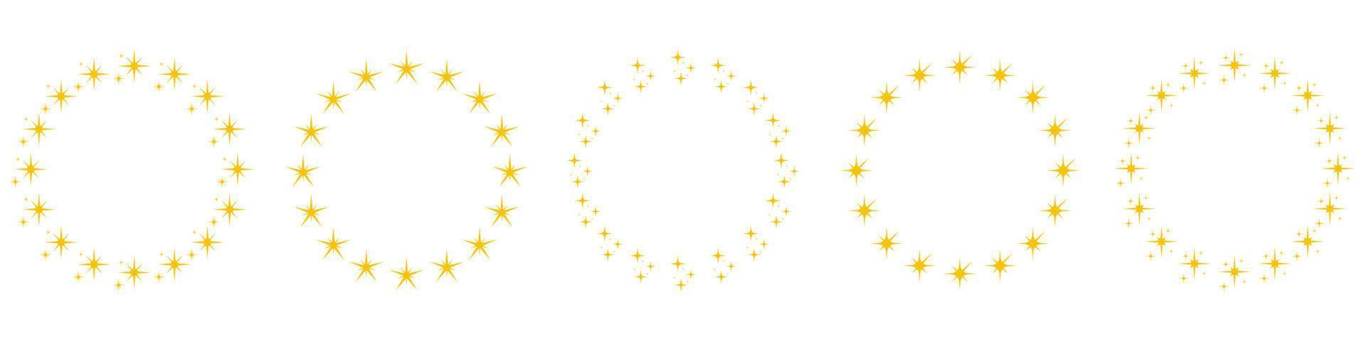 Modern Round Award Frame with Gold Stars Pictogram. Golden Stars in Circle Shape Silhouette Icon Set. Circular Decor Ornament Icon on White Background. Isolated Vector Illustration.