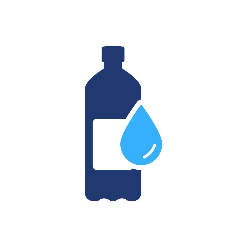 Water Bottle with Drop Colorful Silhouette Icon. Plastic Bottle for Mineral Water, Beverage, Juice and Soda Color Icon. Isolated Vector Illustration.