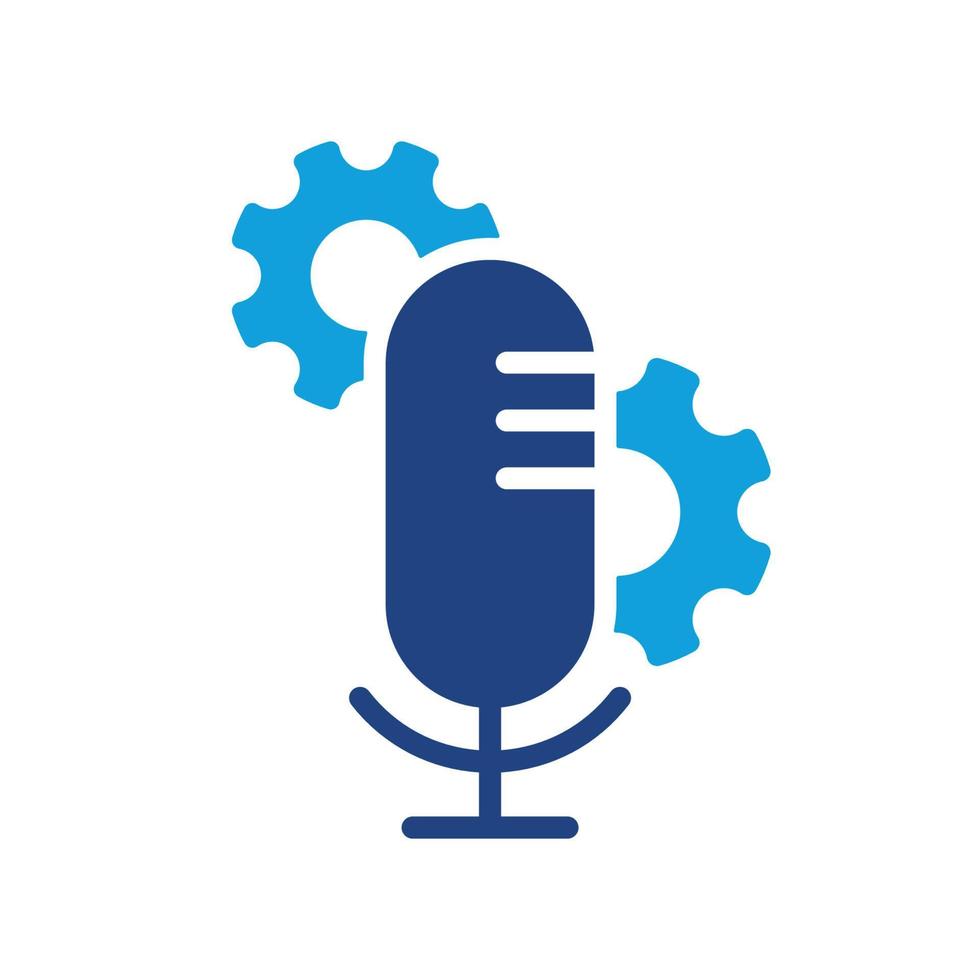 Microphone Sound Configuration Color Icon. Audio Recording Settings Silhouette Pictogram. Regulate Mic Voice Icon. Microphone and Gear, Cog Wheel. Isolated Vector Illustration.