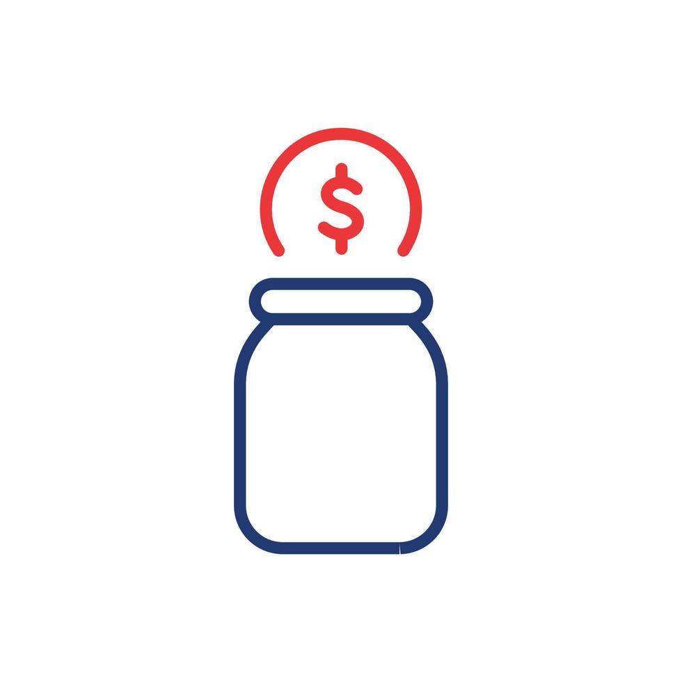 Moneybox with Falling Coin Line Icon. Glass Jar for Collect Money Linear Pictogram. Bottle for Save Cash Outline Icon. Editable Stroke. Isolated Vector Illustration.