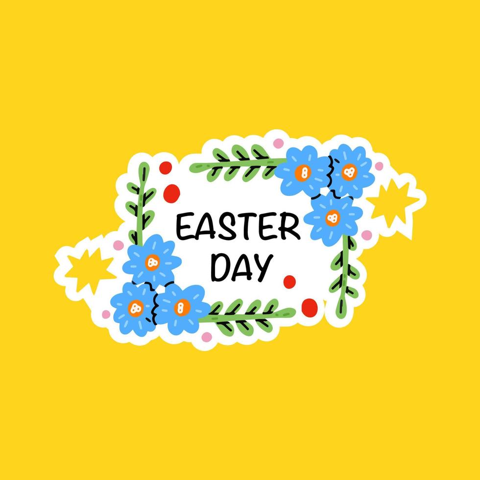 deseando usted un contento pascua.pascua flor. pegatina con letras para el primavera Pascua de Resurrección vacaciones.vector mano dibujado aislado ilustración para camisetas, postales, carteles, huellas.mano dibujado Pascua de Resurrección vector