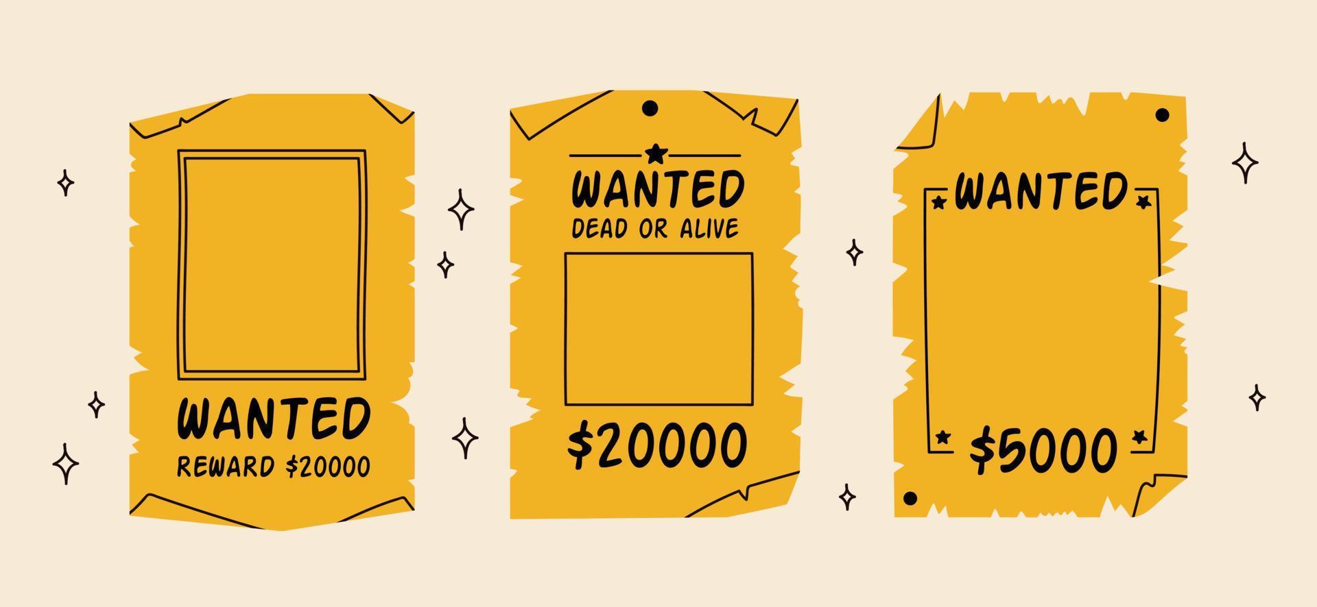 Wanted posters . Wild west outlaw gangster. Western reward flyer