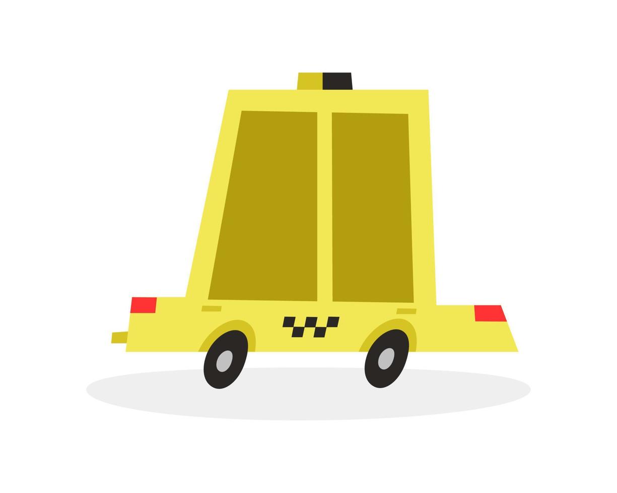 Vector illustration of taxi car isolated on white background in cartoon hand drawn style. Childish transport icon for baby apparel, textile and product design, wallpaper, wrapping paper
