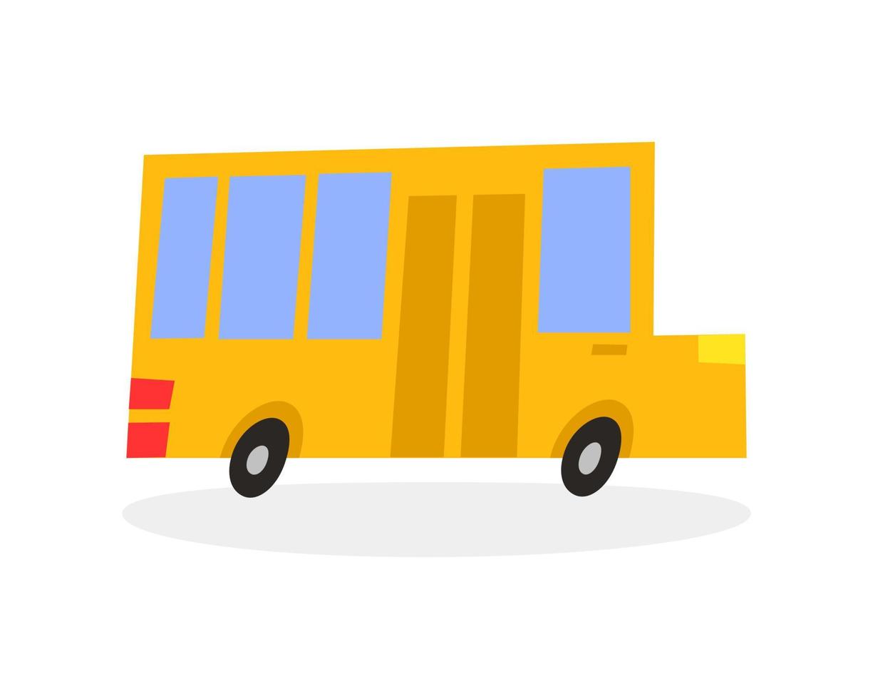 Vector illustration of school bus isolated on white background in cartoon hand drawn style. Childish transport icon for baby apparel, textile and product design, wallpaper, wrapping paper