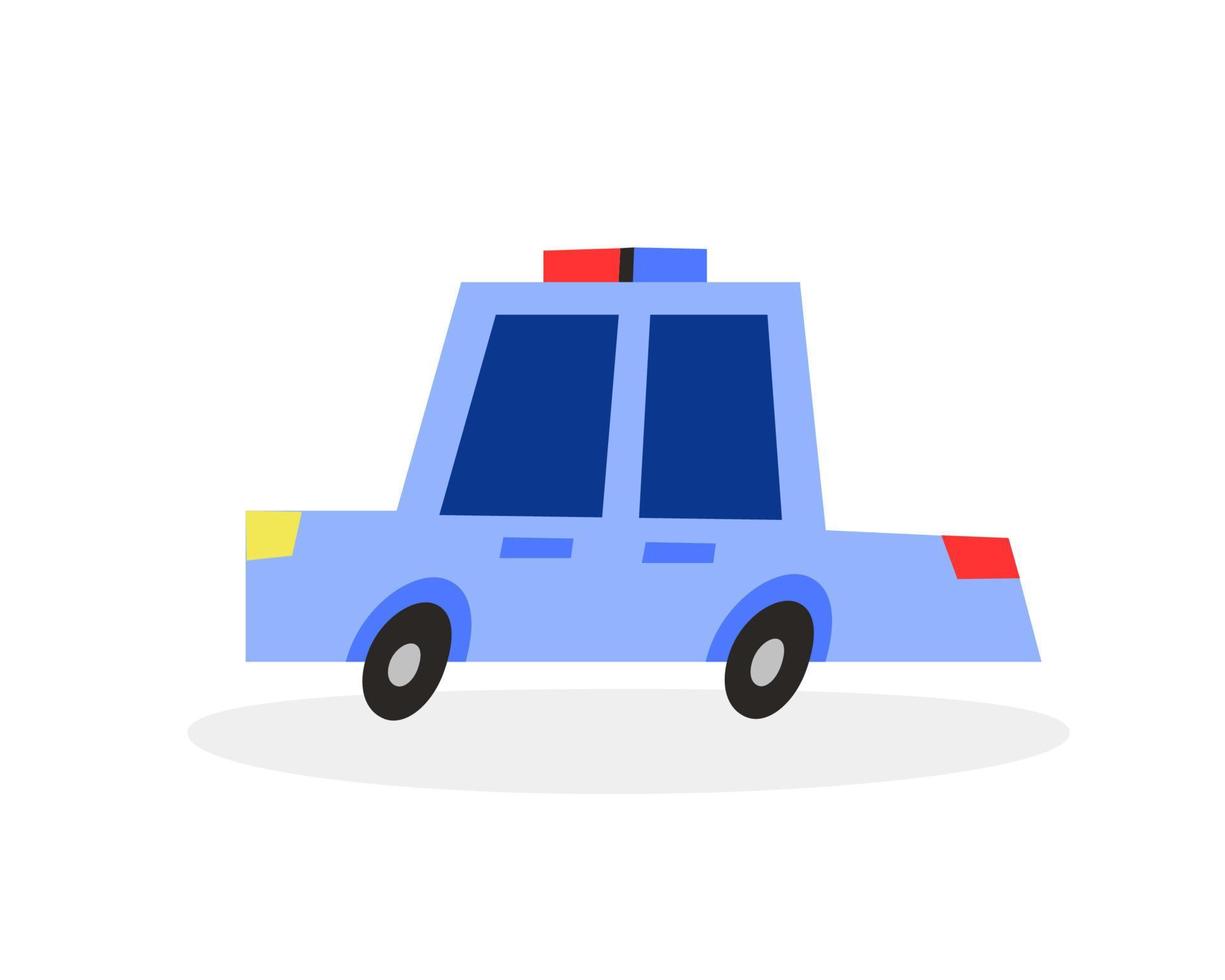 vector ilustración de policía coche aislado en blanco antecedentes en dibujos animados mano dibujado estilo. infantil transporte icono para guardería, bebé vestir, textil y producto diseño, fondo de pantalla, envase papel