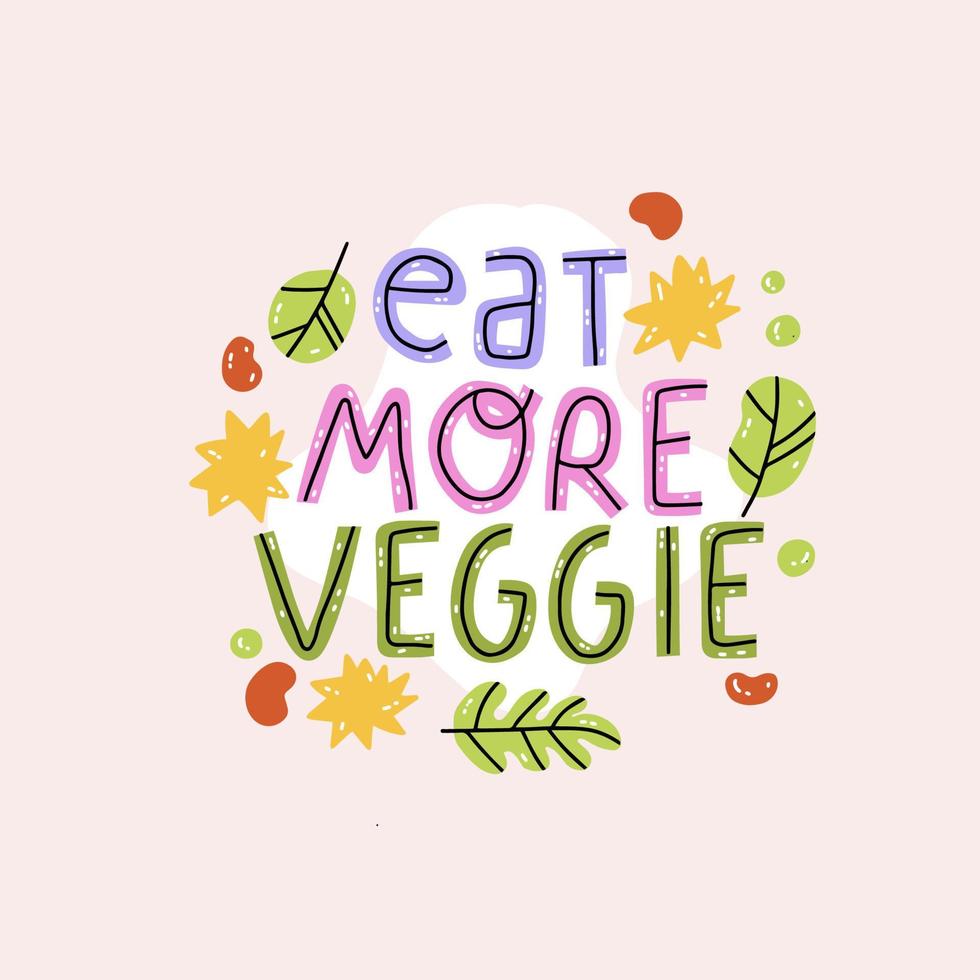 comer más vegetariano ilustración motivación citar para tu tarjeta, bandera, póster. vegetariano, vegano diseño elemento. motivacional sano estilo de vida tipográfico frase. vector