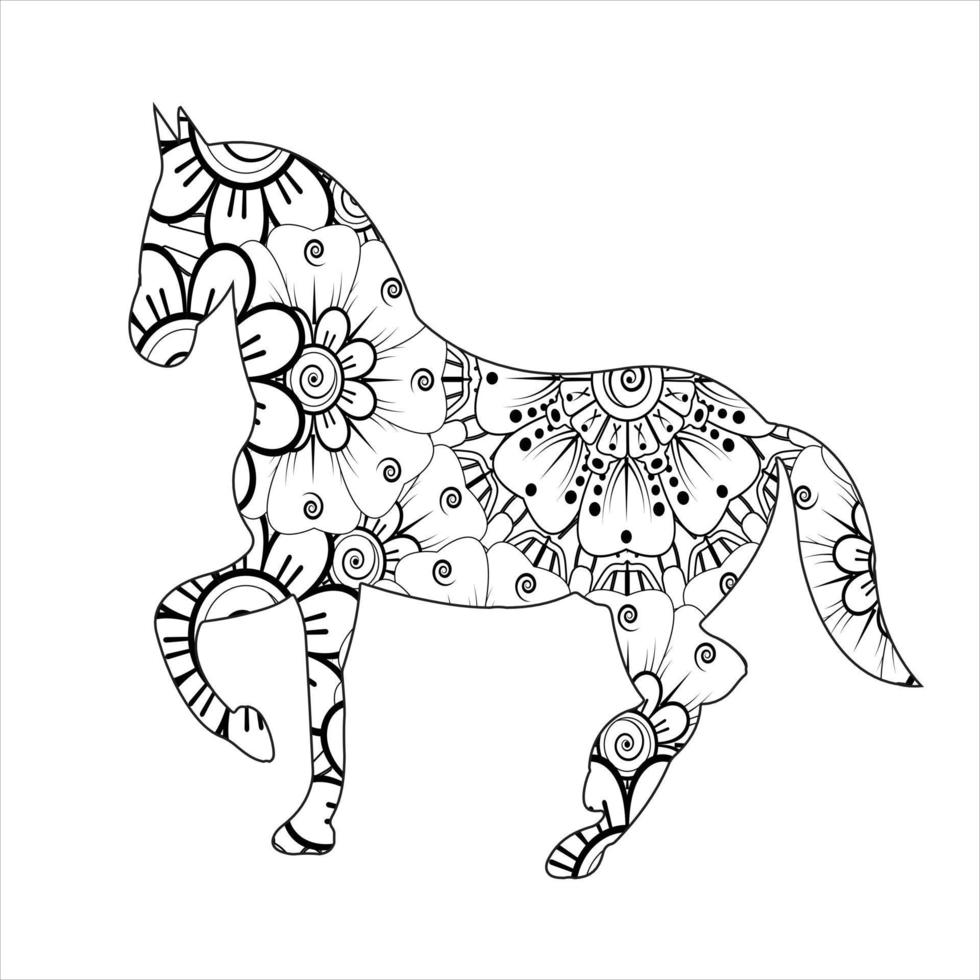 Horse animal mandala coloring page vector art