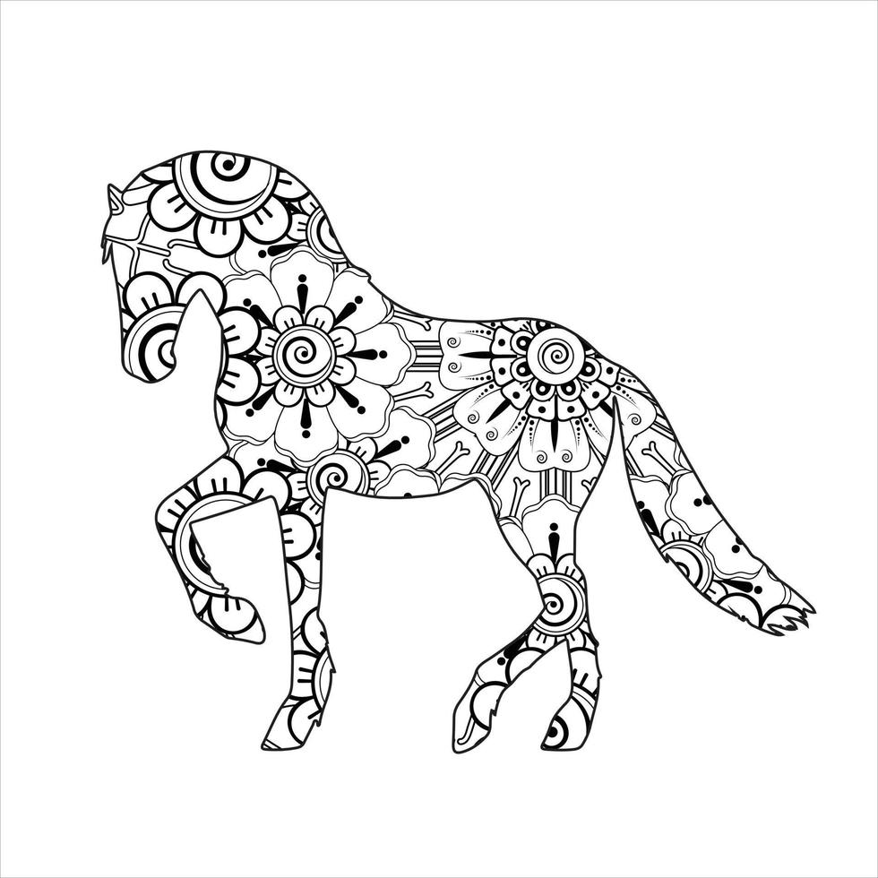 Horse animal mandala coloring page vector art