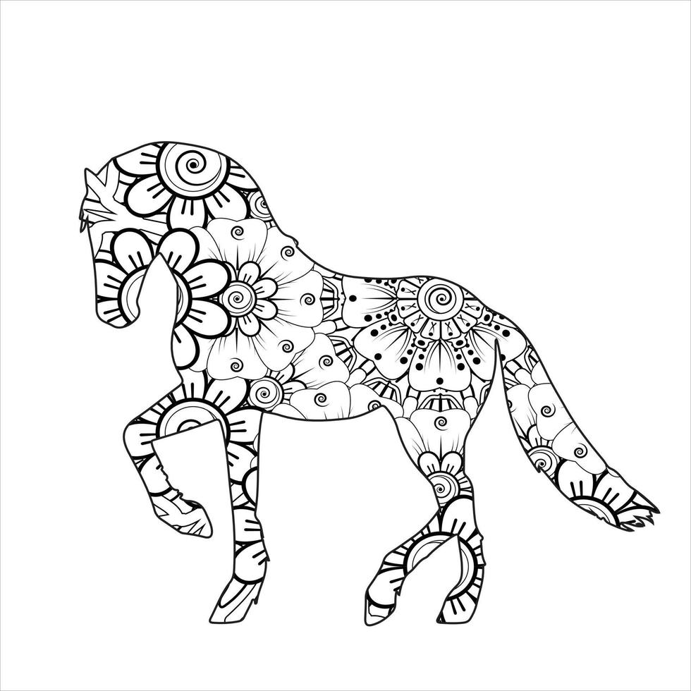 Horse animal mandala coloring page vector art