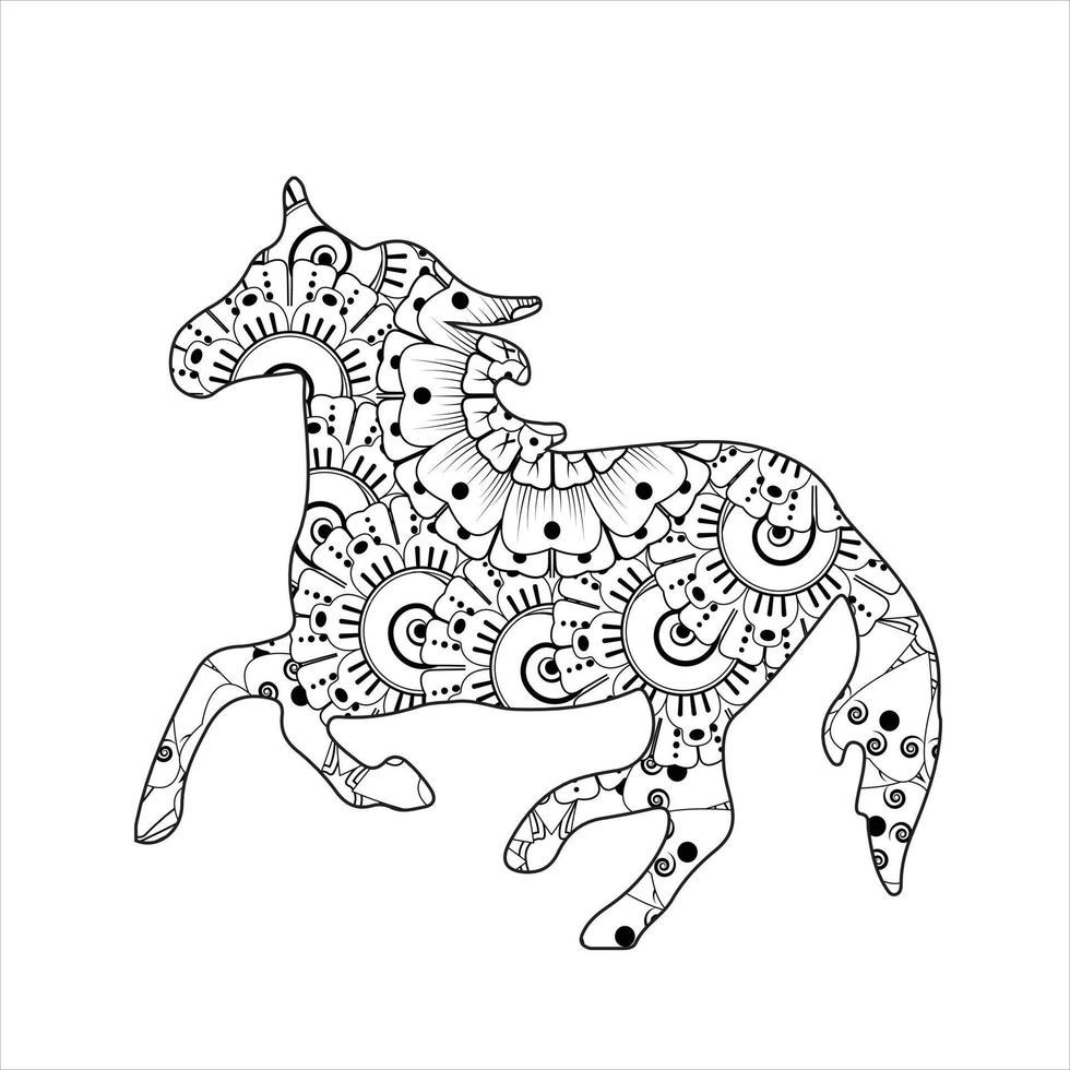 Horse animal mandala coloring page vector art