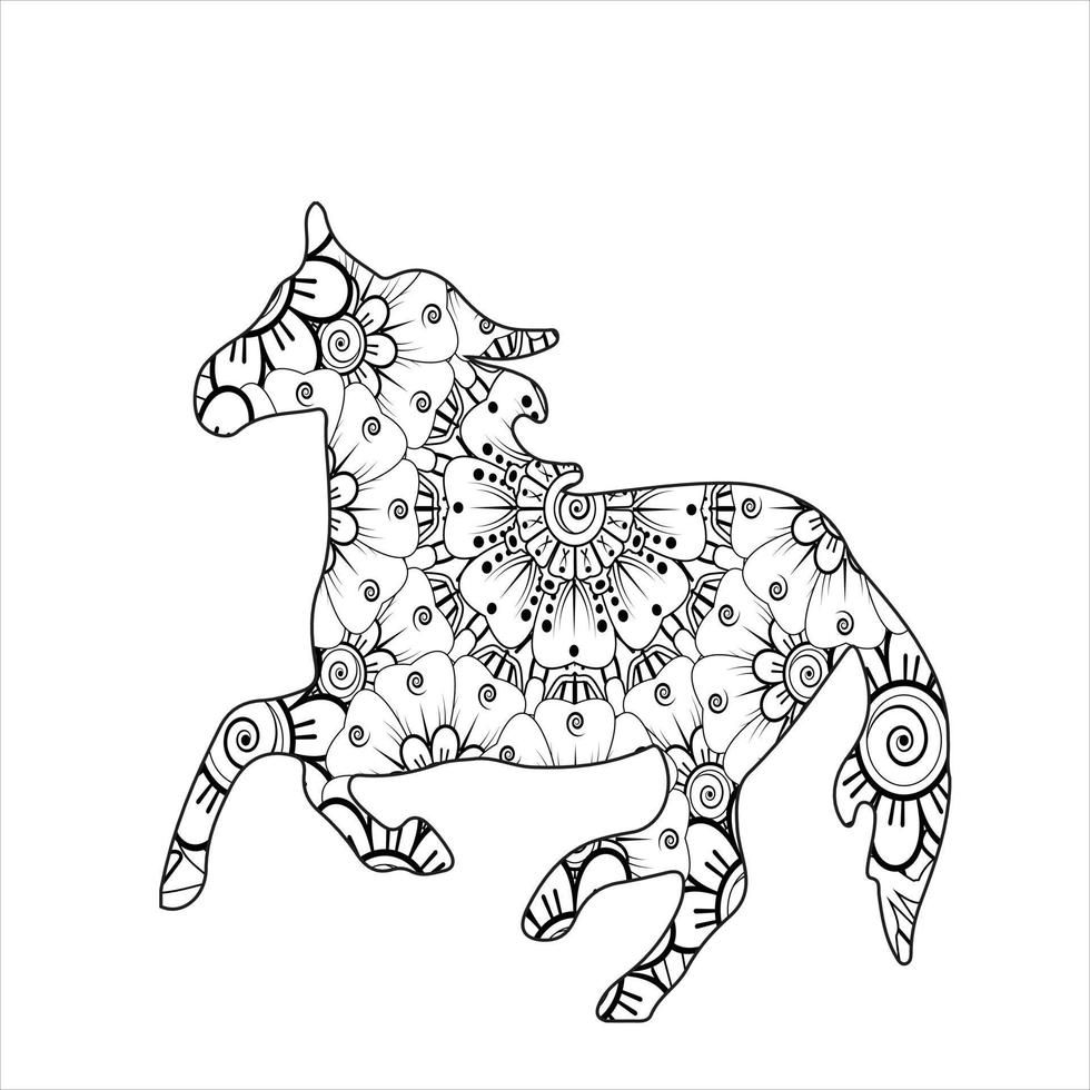 Horse animal mandala coloring page vector art