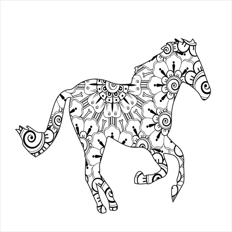 Horse animal mandala coloring page vector art