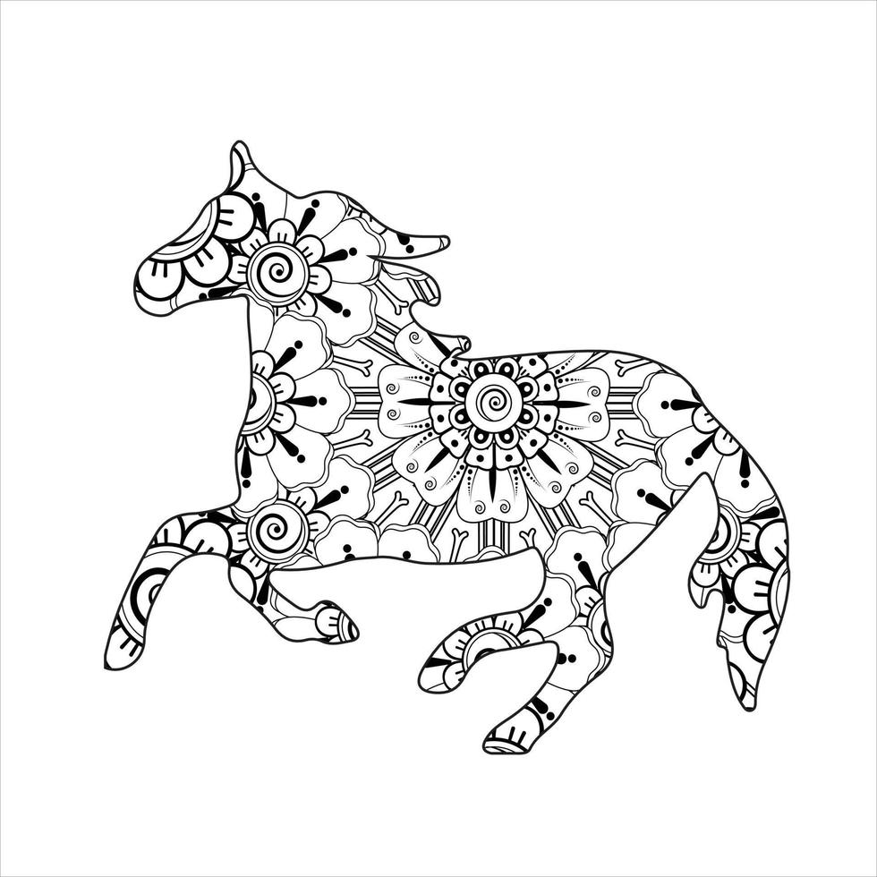 Horse animal mandala coloring page vector art