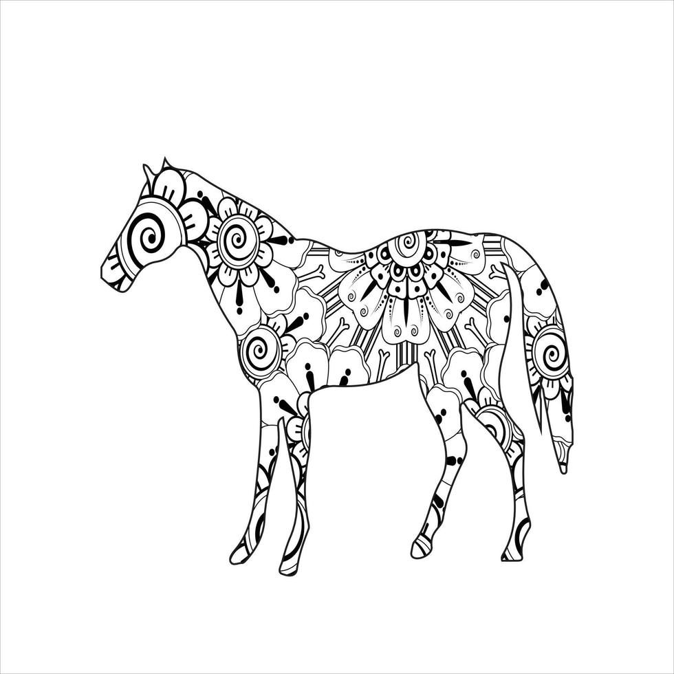 Horse animal mandala coloring page vector art