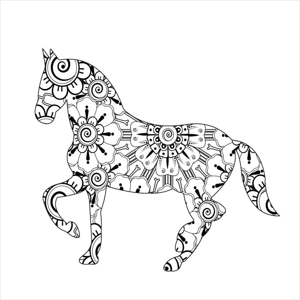 Horse animal mandala coloring page vector art