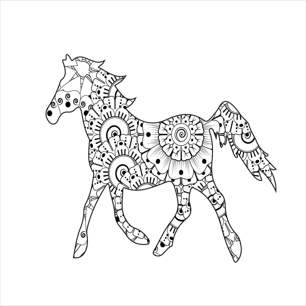 Horse animal mandala coloring page vector art