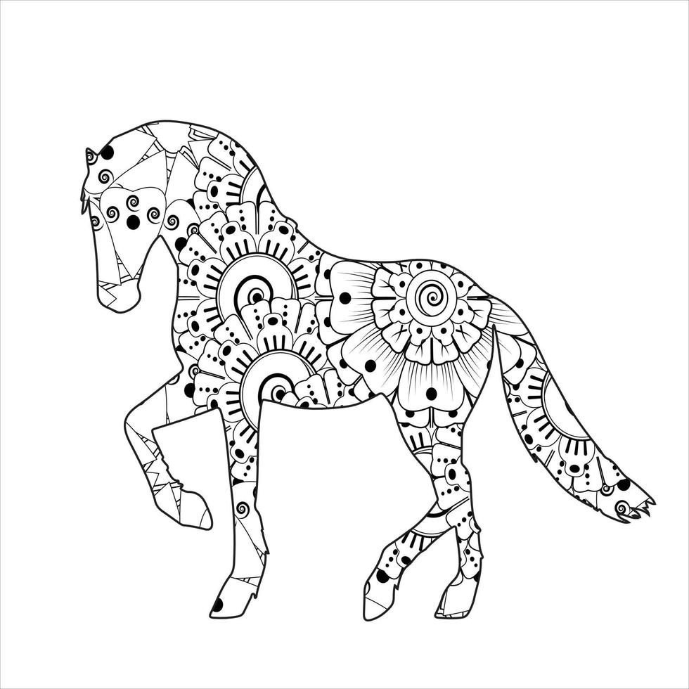 Horse animal mandala coloring page vector art