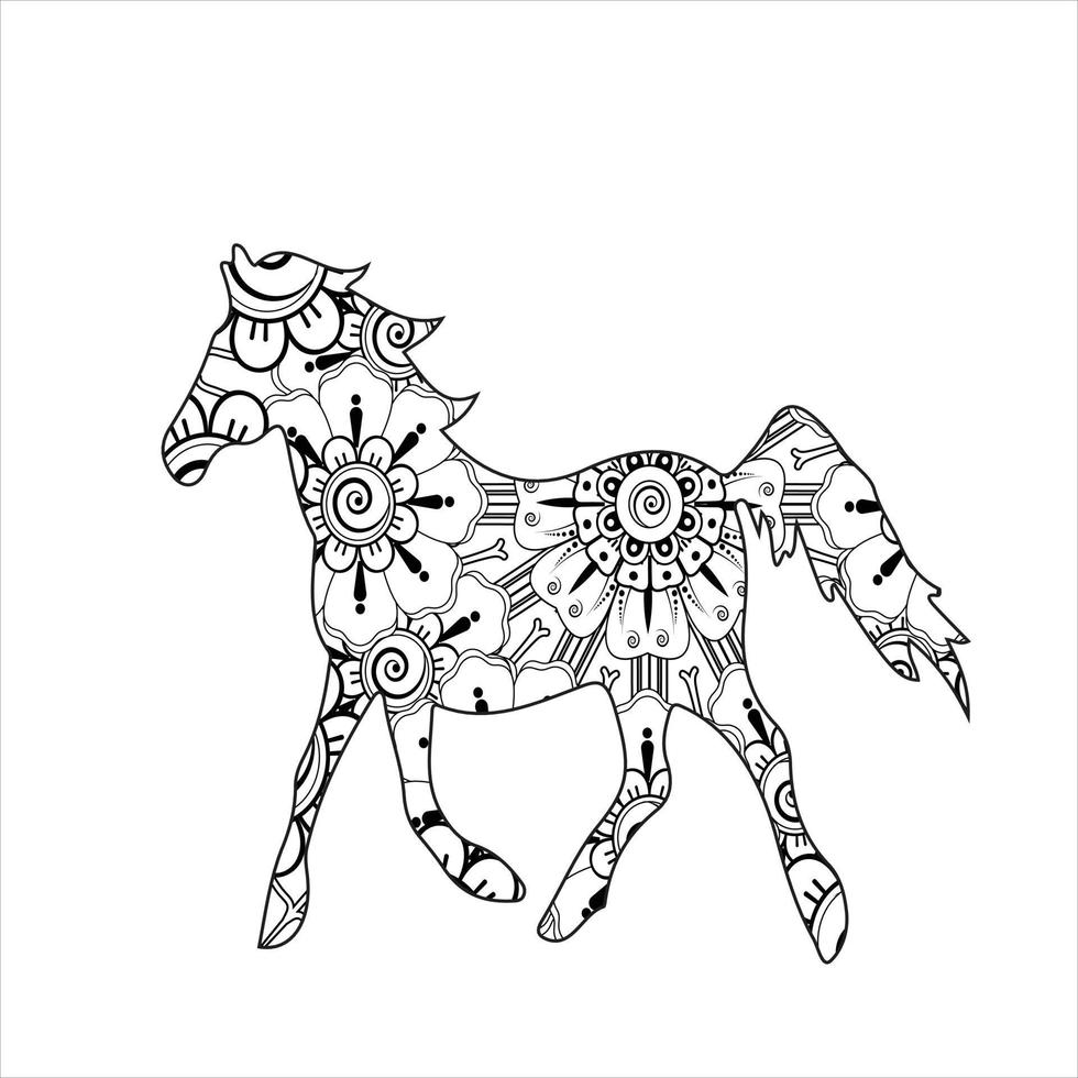 Horse animal mandala coloring page vector art