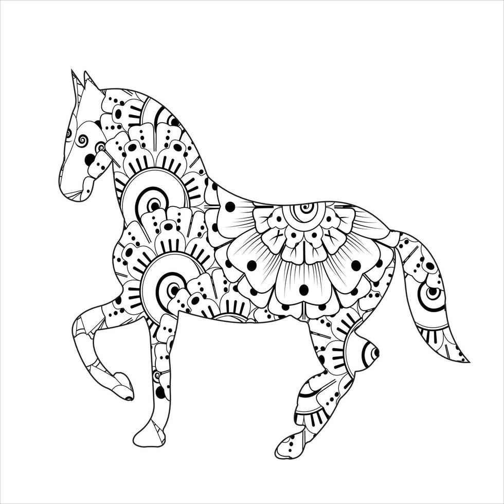 Horse animal mandala coloring page vector art