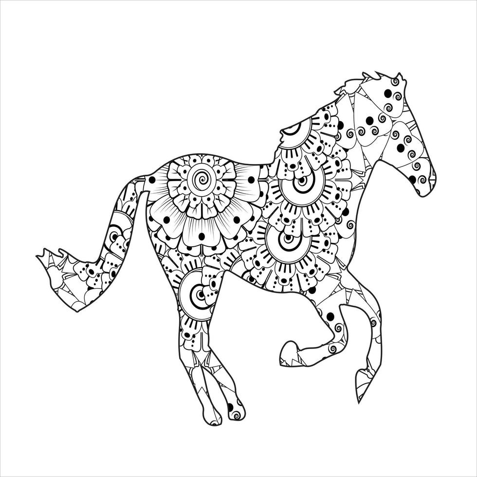 Horse animal mandala coloring page vector art