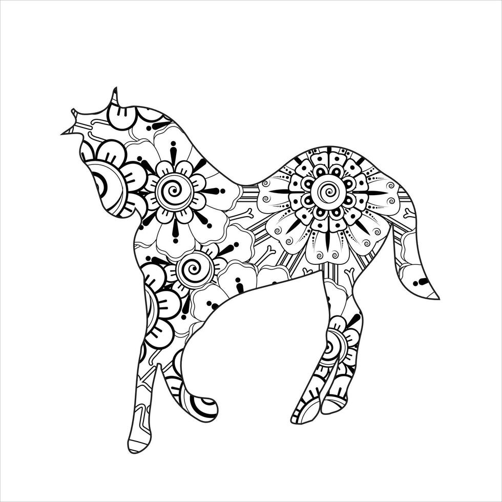 Horse animal mandala coloring page for kids and adult vector