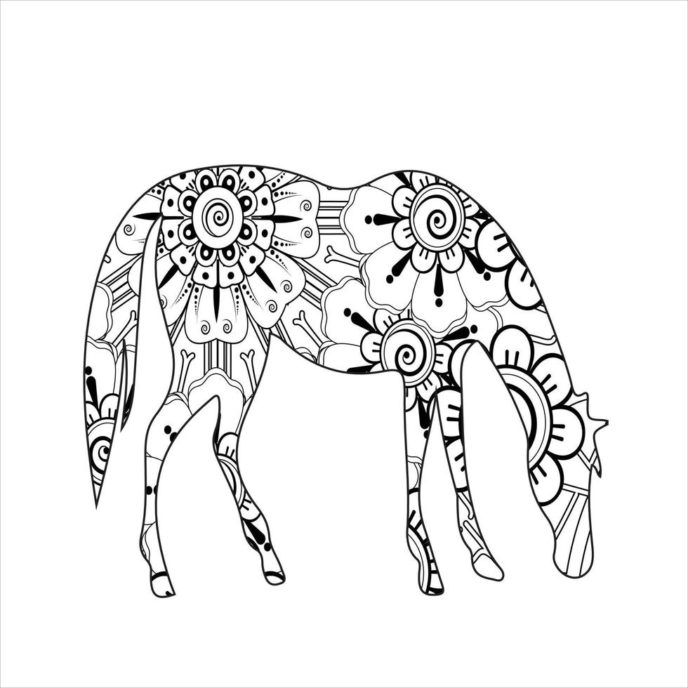 Horse animal mandala coloring page for kids and adult vector