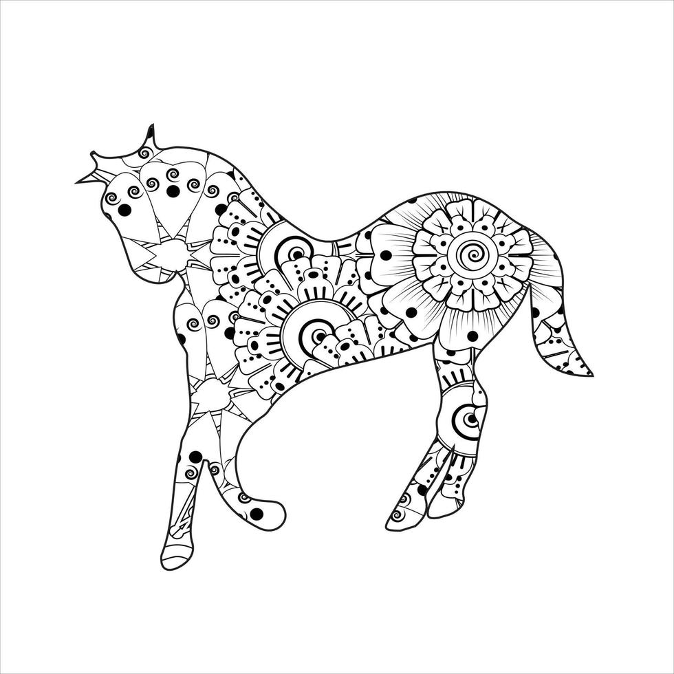 Horse animal mandala coloring page for kids and adult vector