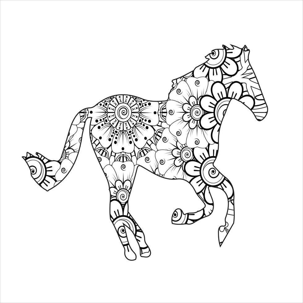 Horse animal mandala coloring page vector art