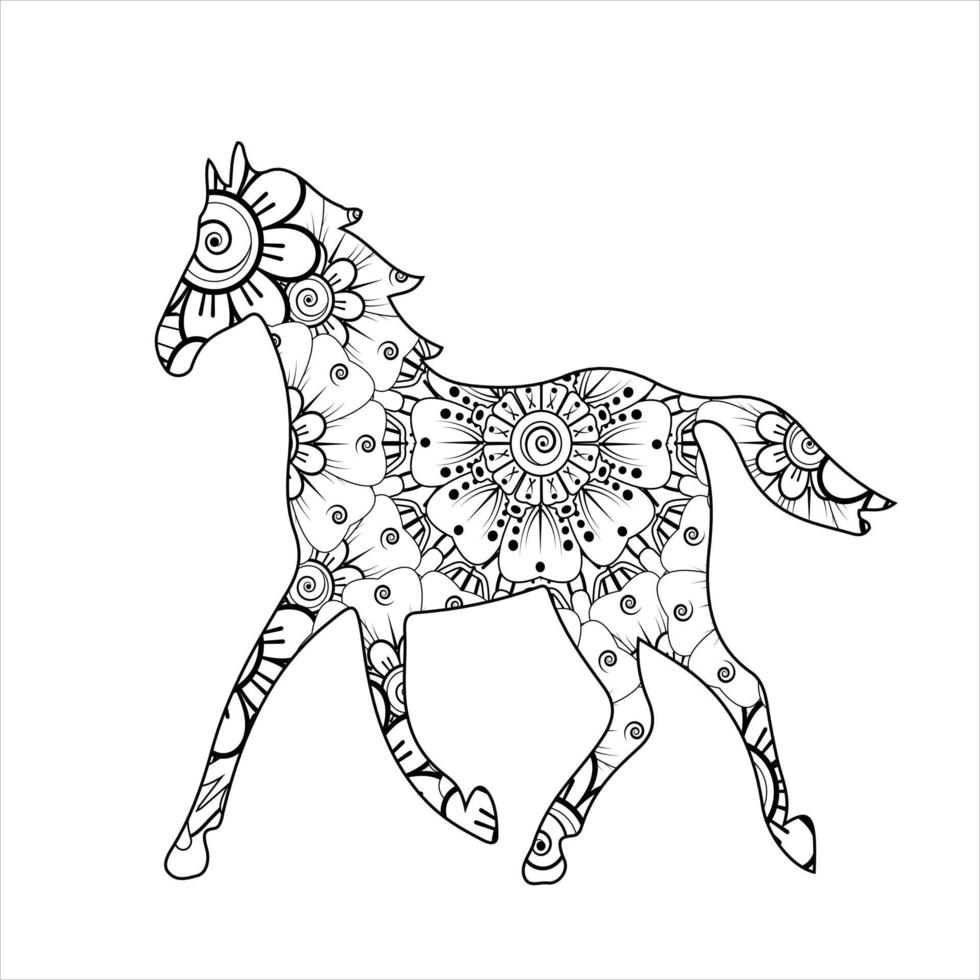 Horse animal mandala coloring page for kids and adult vector