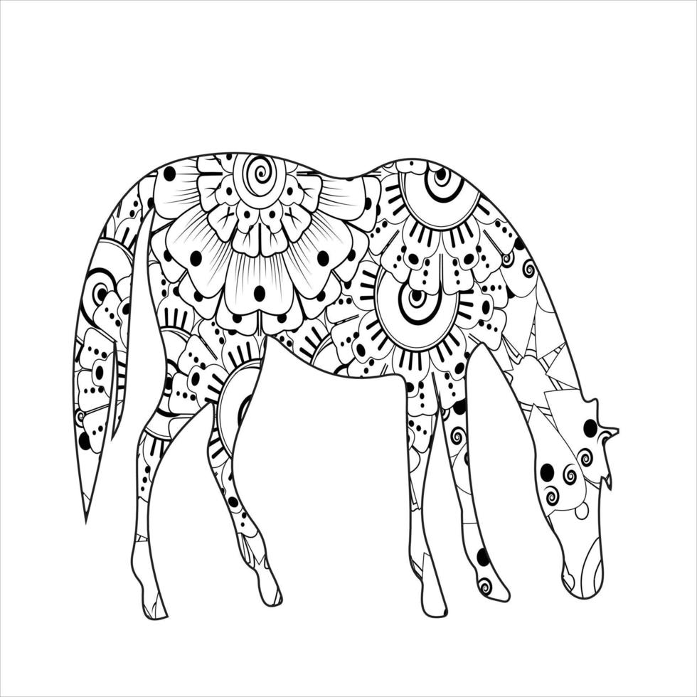 Horse animal mandala coloring page for kids and adult vector