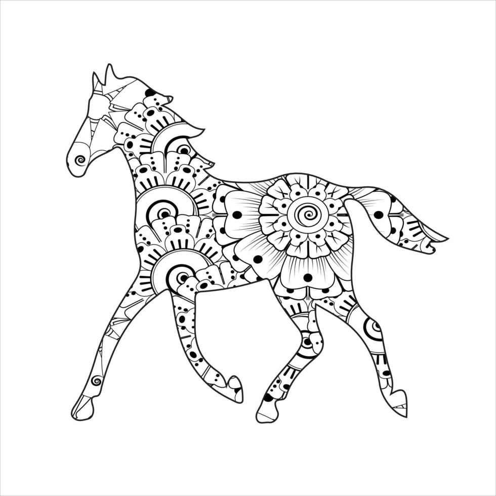 Horse animal mandala coloring page for kids and adult vector