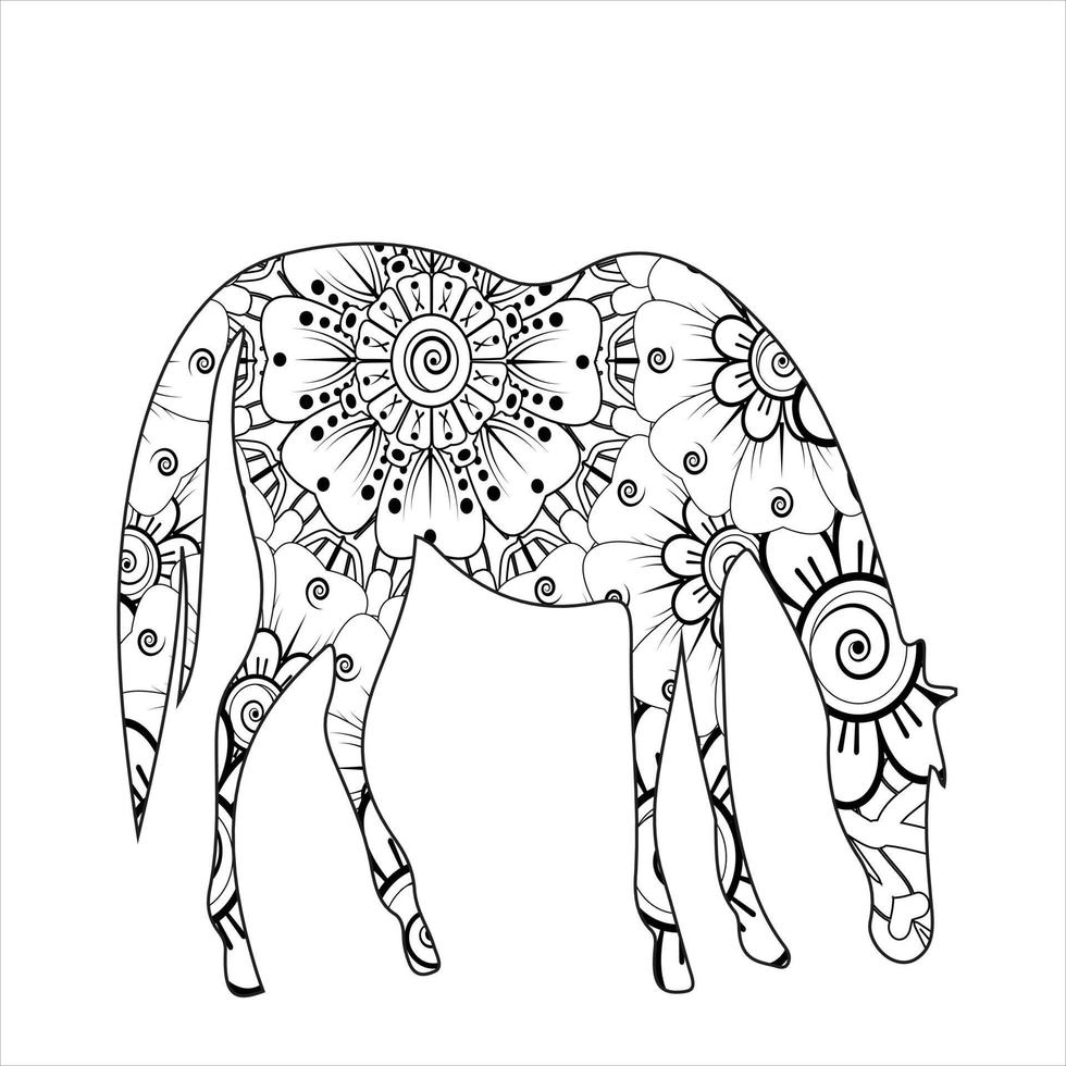 Horse animal mandala coloring page for kids and adult vector