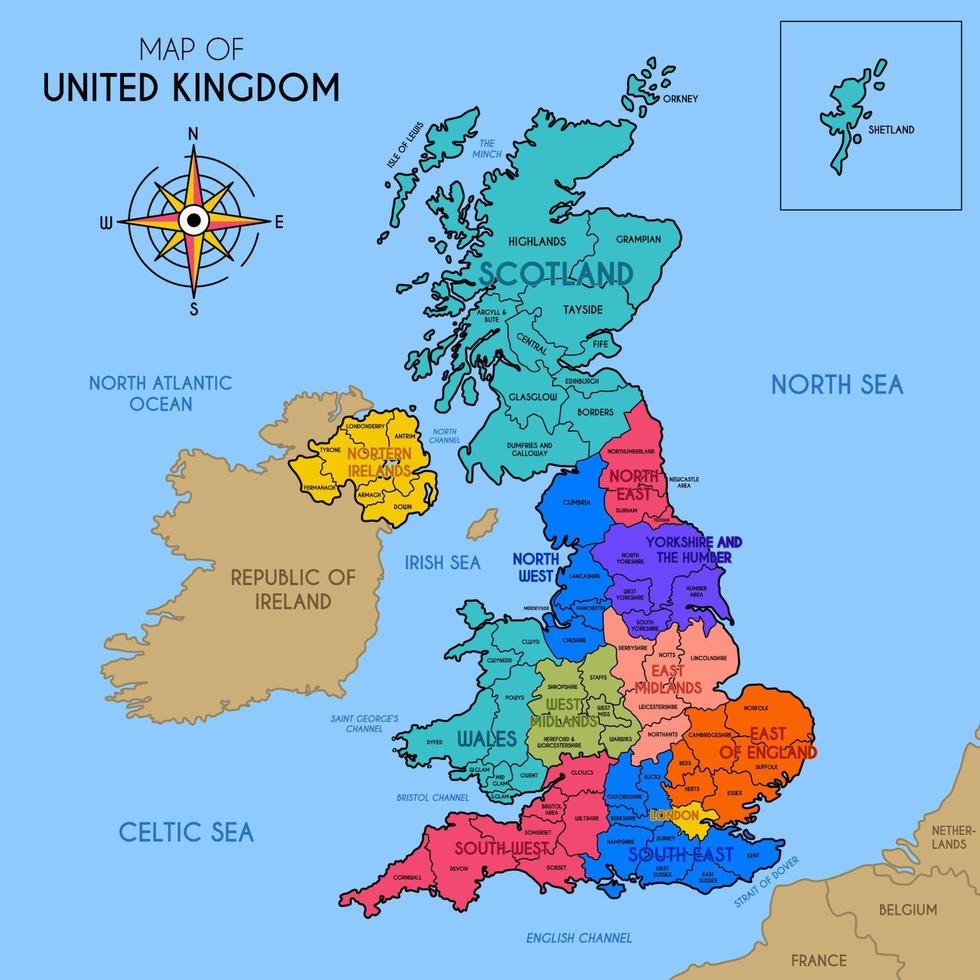 Colorful Map of United Kingdom vector