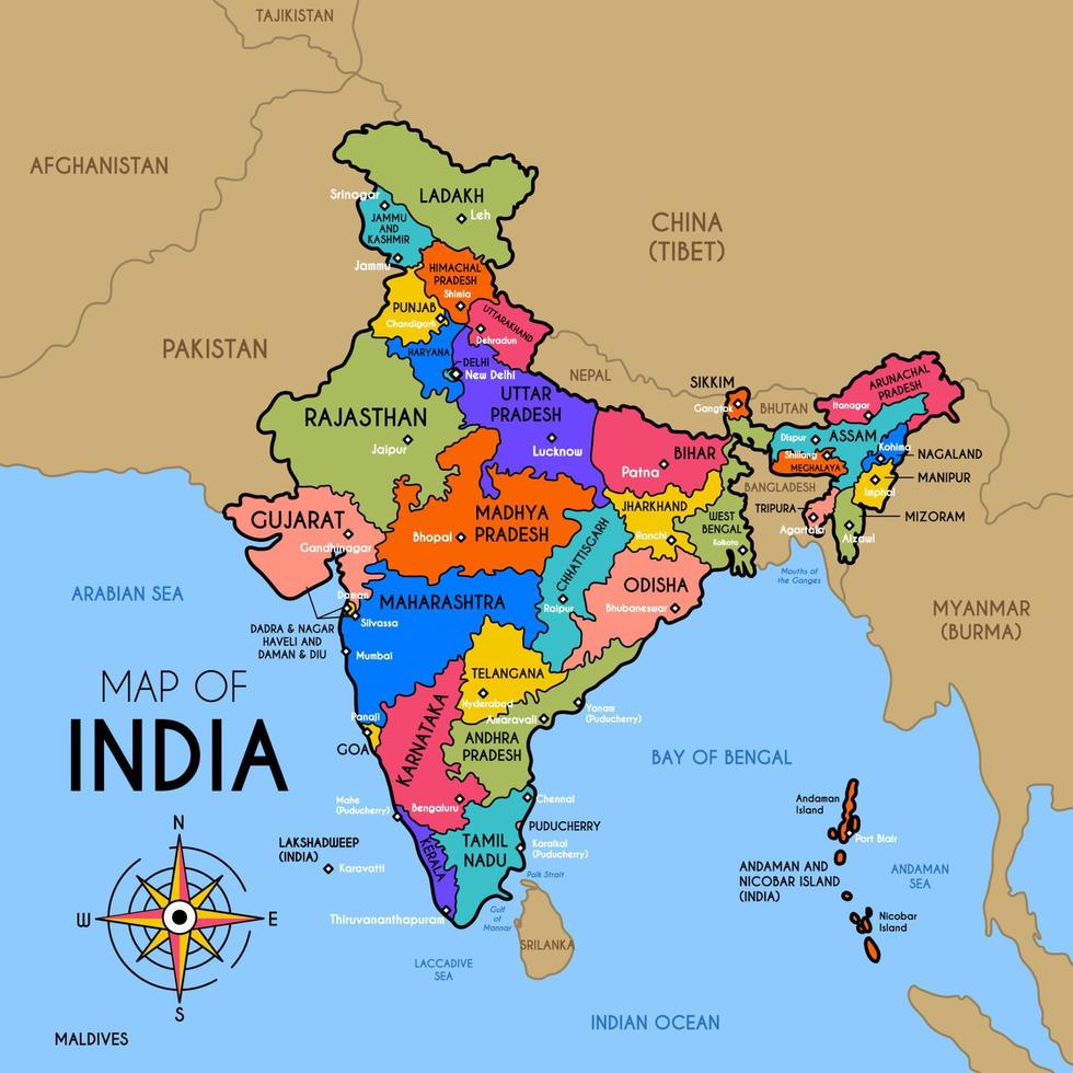 Colorful Map of India vector