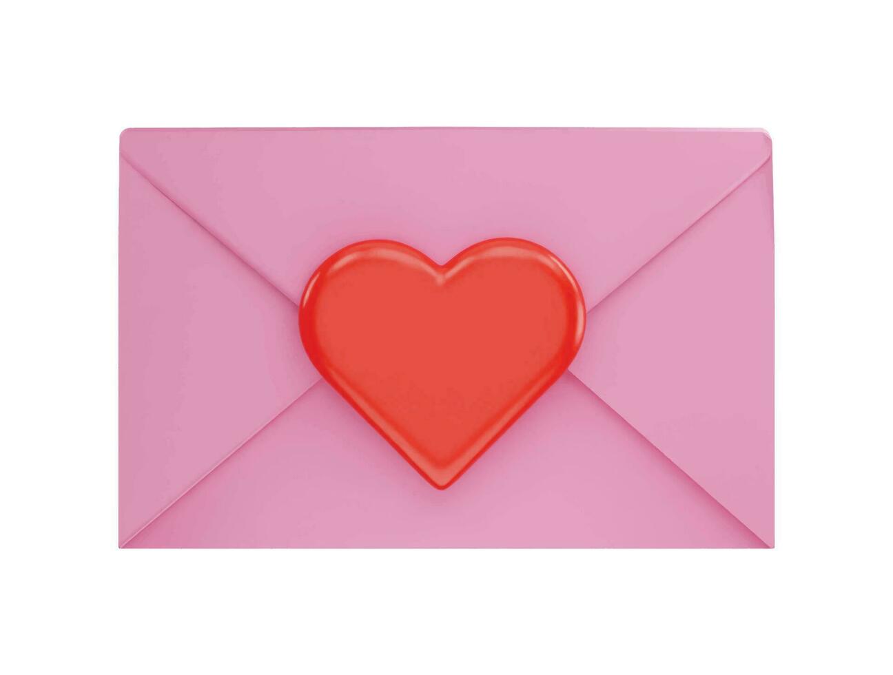 A pink envelope with a heart on it and a red heart on the top with 3d vector icon illustration