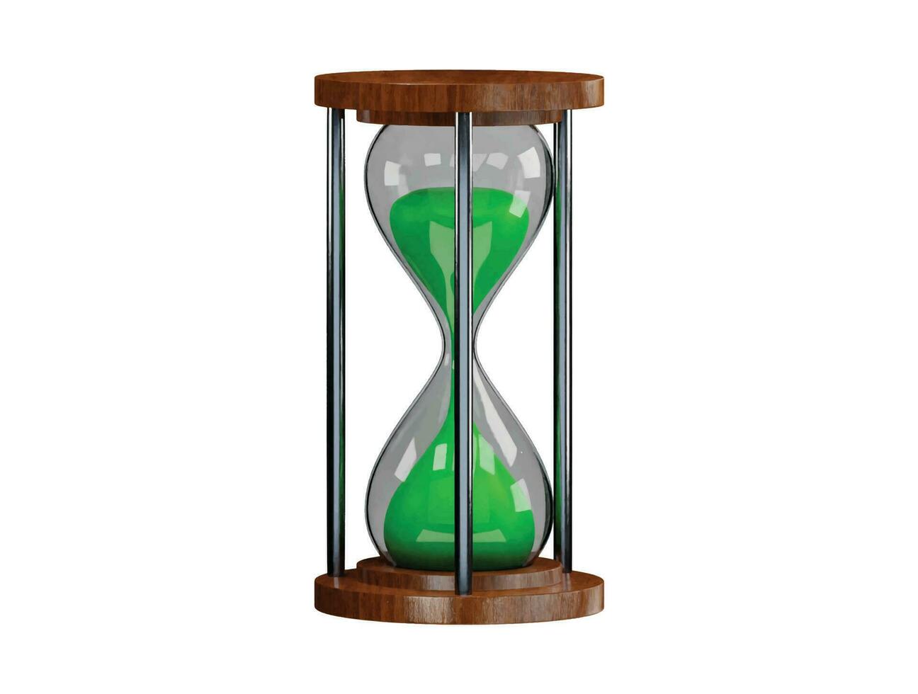 A hourglass with a wooden frame and the word time on it vector