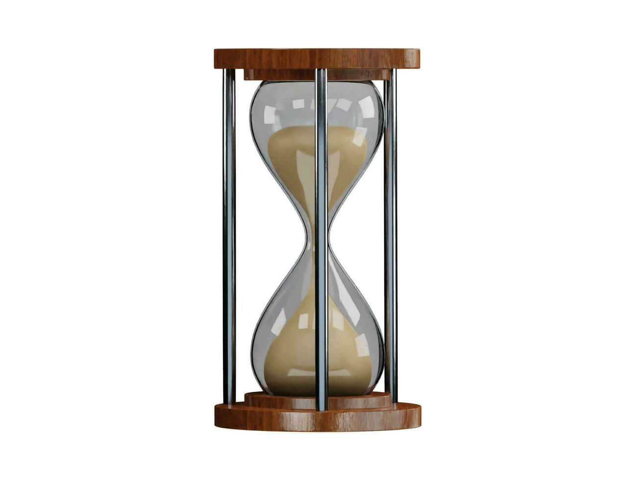 A hourglass with a wooden frame and the word time on it vector