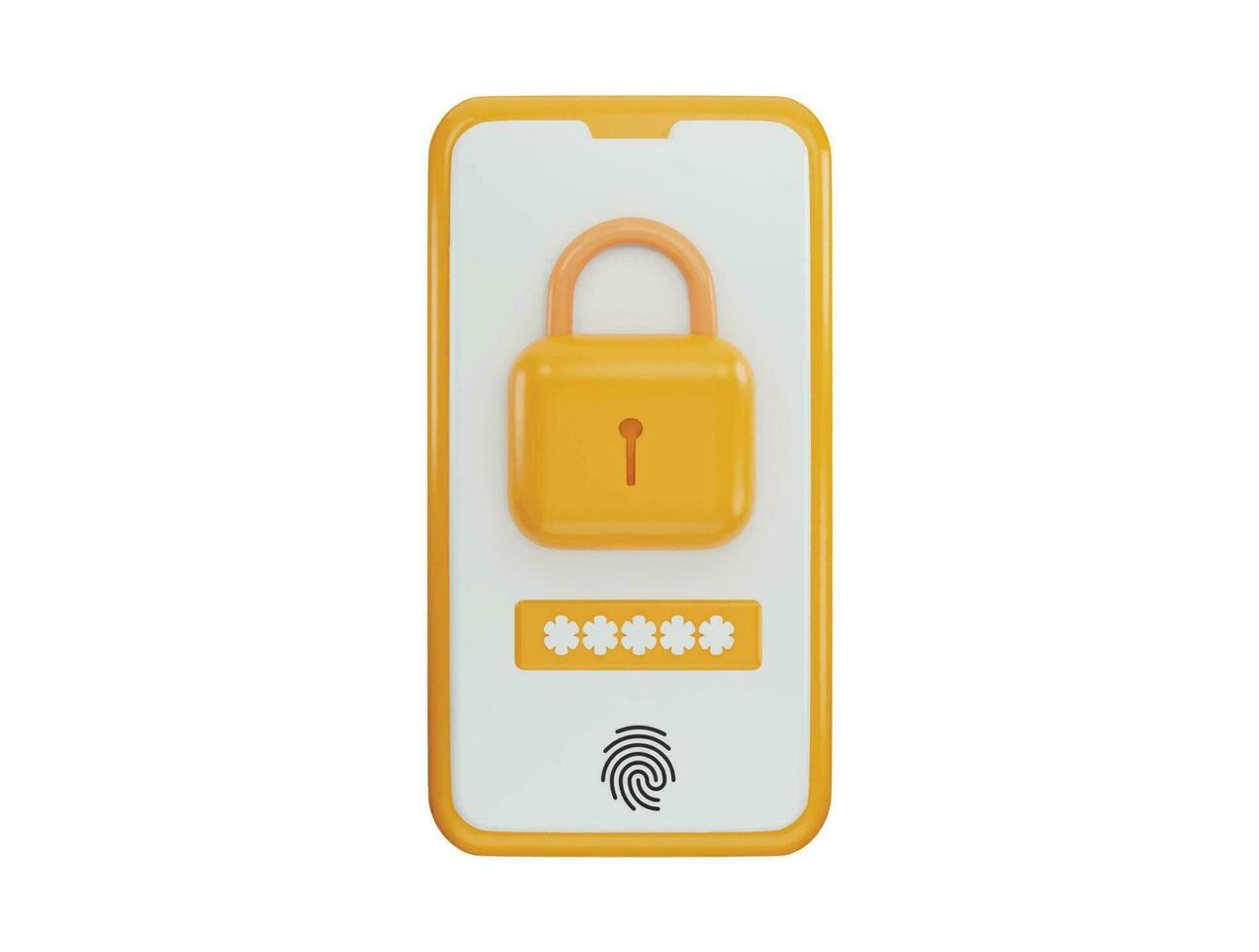 Phone with secure lock screen, data protection icon 3d rendering vector illustration