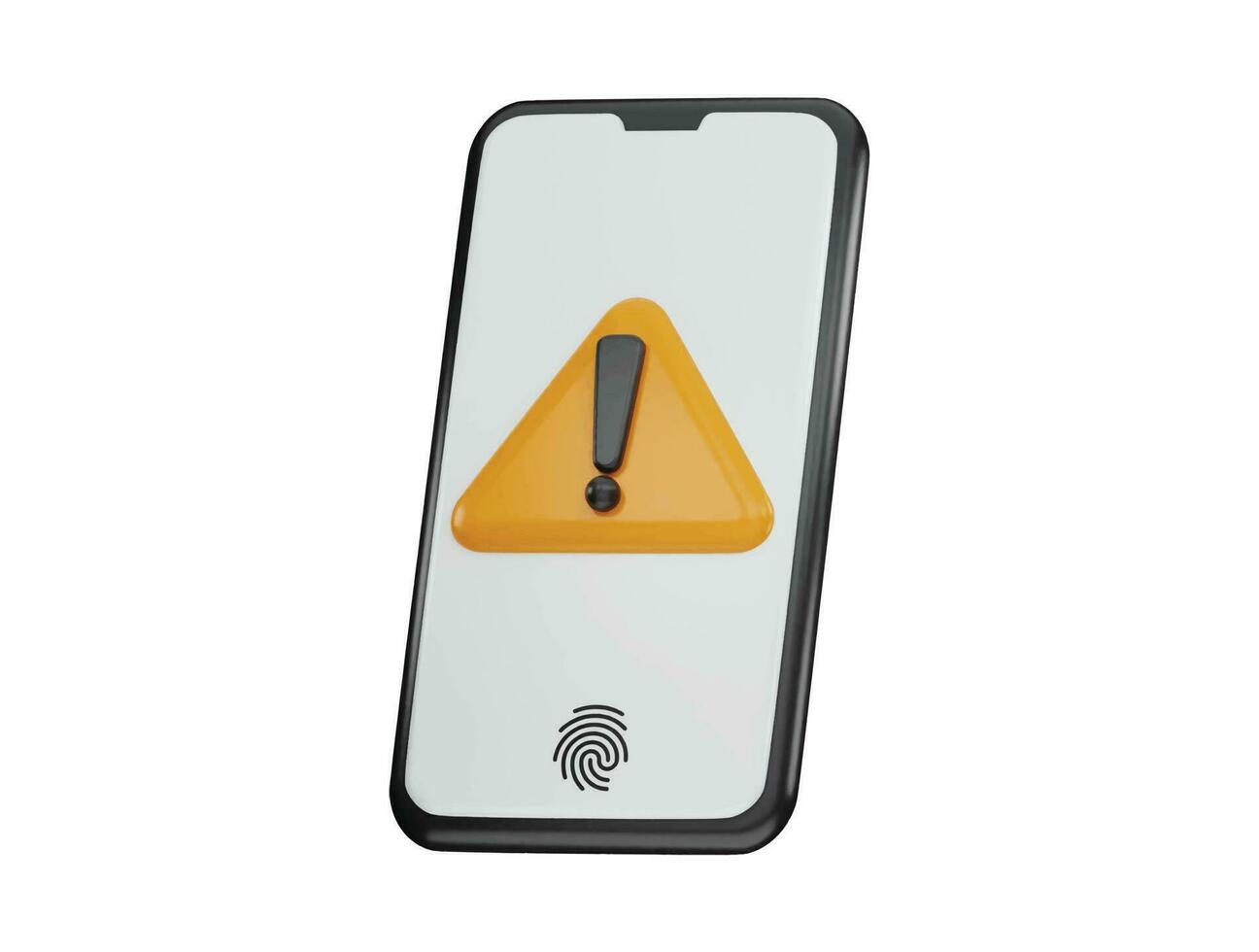 Phone with warning icon 3d rendering vector illustration