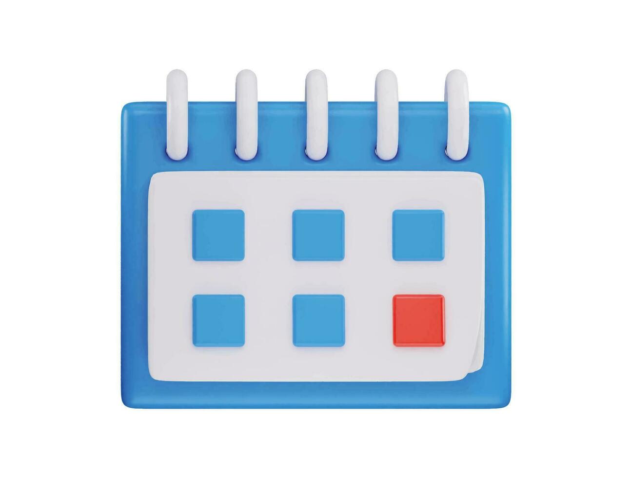 A blue and white calendar with a red square on the top. vector