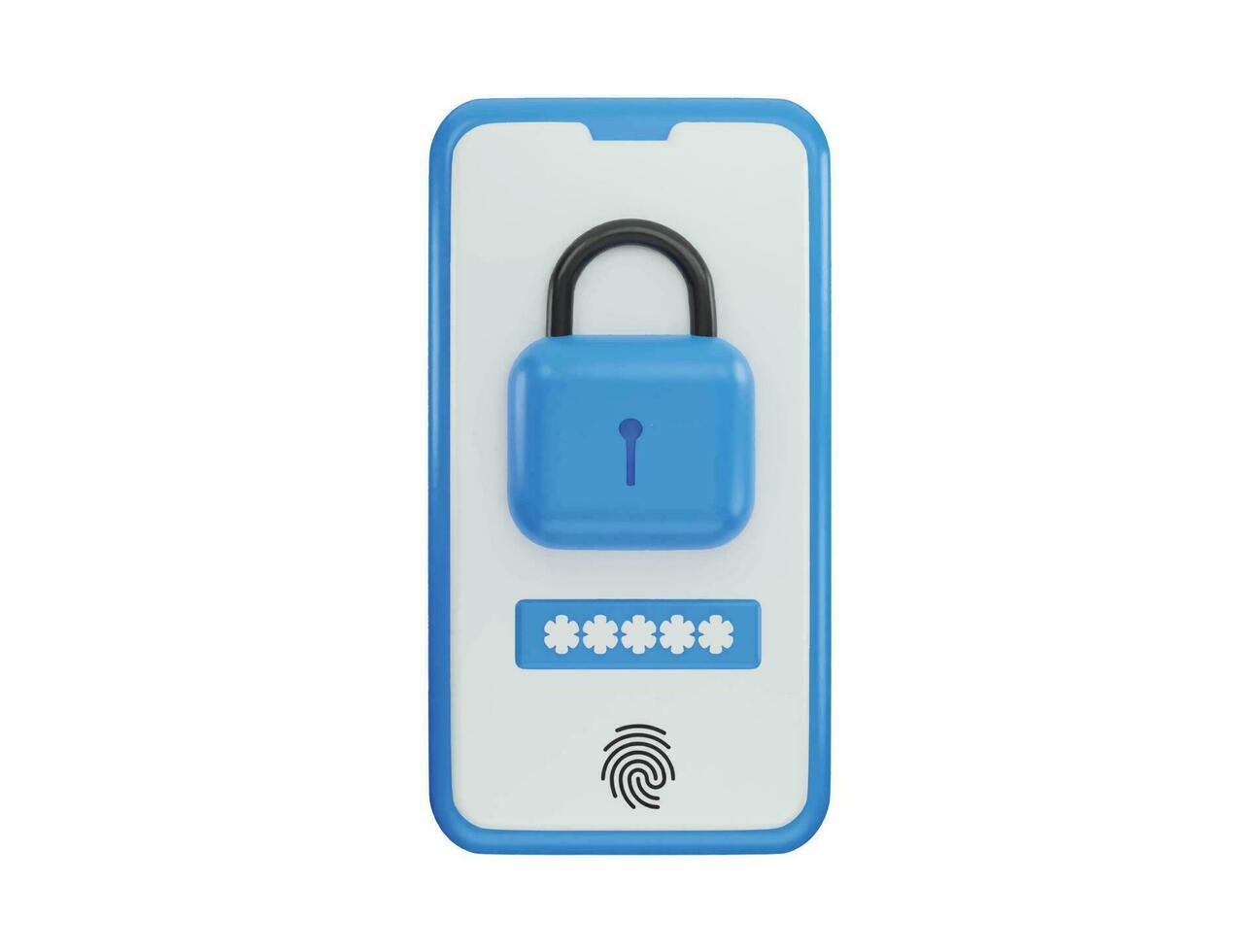 Phone with secure lock screen, data protection icon 3d rendering vector illustration