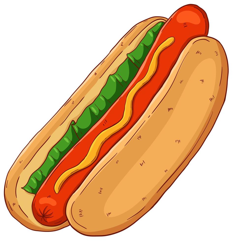 Hotdog hand drawn cartoon illustration vector