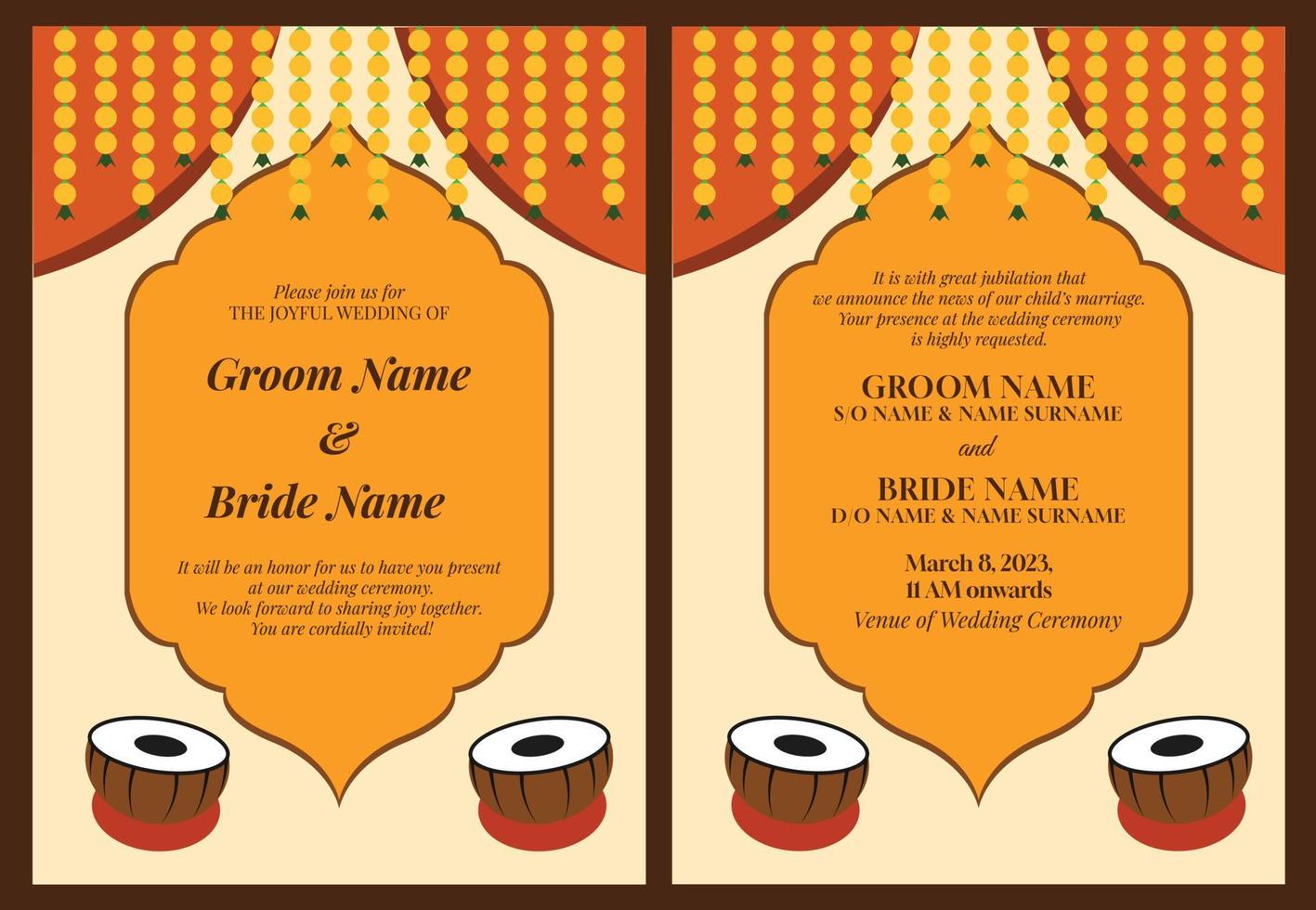 indio Boda invitación tarjeta en tradicional mínimo diseño vector