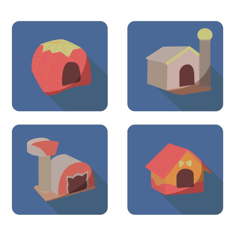 pet houses flat icons vector