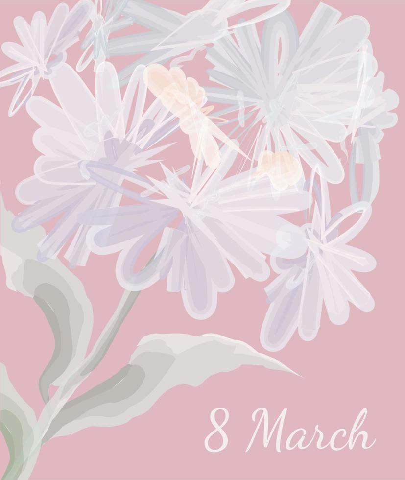 Postcard or picture with watercolor flowers on a pink background in pastel colors vector