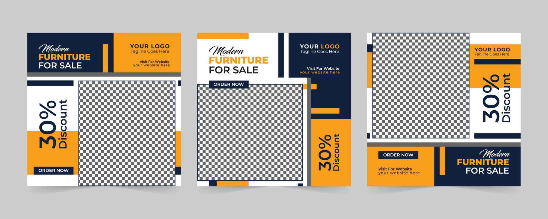 Modern Furniture sale advertising square set and promotion ads discount banner for Social media post vector template design.