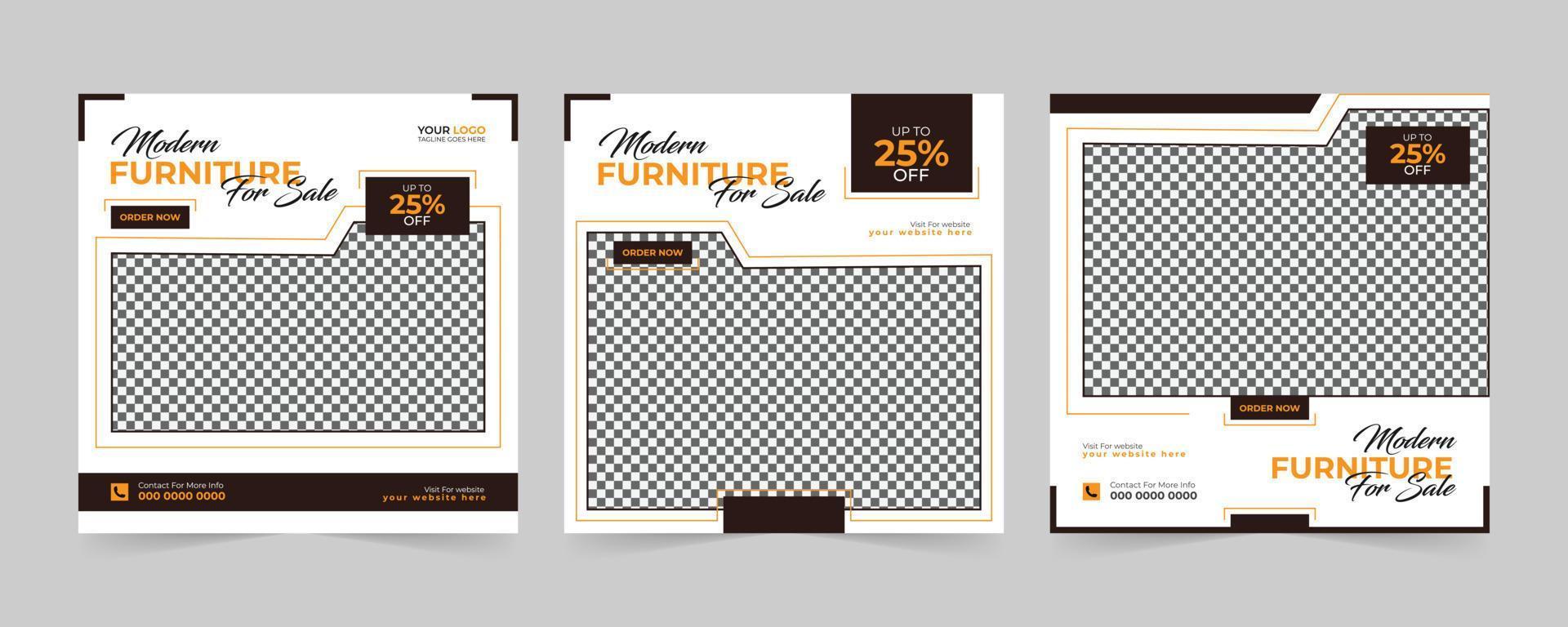 Modern Furniture sale advertising square set and promotion ads discount banner for Social media post vector template design.