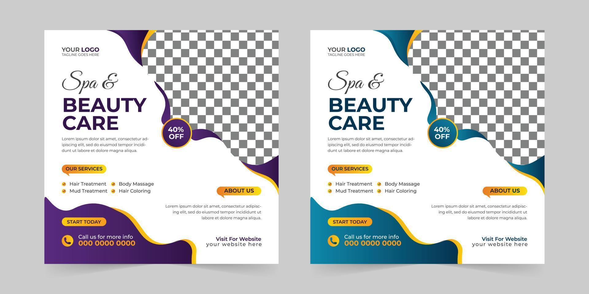 Modern Spa Beauty Center social media post, Digital marketing promotion ads sales and discount web banner vector template design